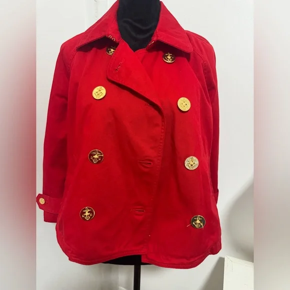 Ralph Lauren Women’s red cotton nautical jacket coat gold buttons preppy petit L - Picture 2 of 7